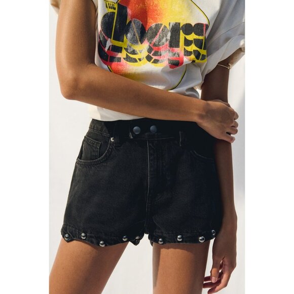 H&M Divided Womens High Waist Black Studded Denim Shorts Size 8 Streetwear New - Picture 1 of 10